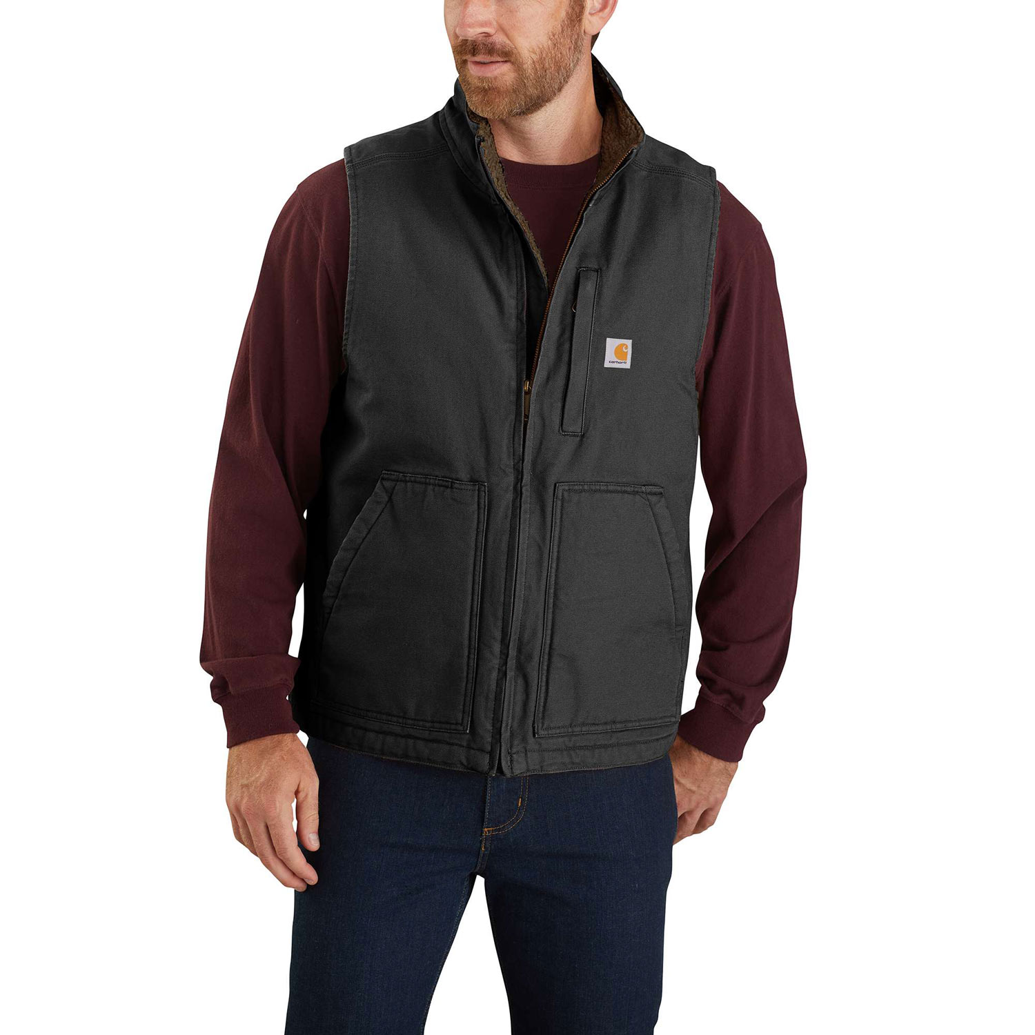 Men's Carhartt Mock-Neck Sherpa-Lined Vest - Loose Fit - Washed