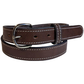 Women's Amish Leather Belt Brown White Stitch