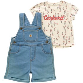 Girls' 2-Piece Short Sleeve Floral T-shirt & Denim Shortall Set