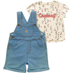 Girls' 2-Piece Short Sleeve Floral T-shirt & Denim Shortall Set