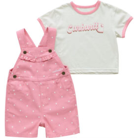 Carhartt Toddler Girls' 2-Piece Short Sleeve T-Shirt Canvas Shortall Set