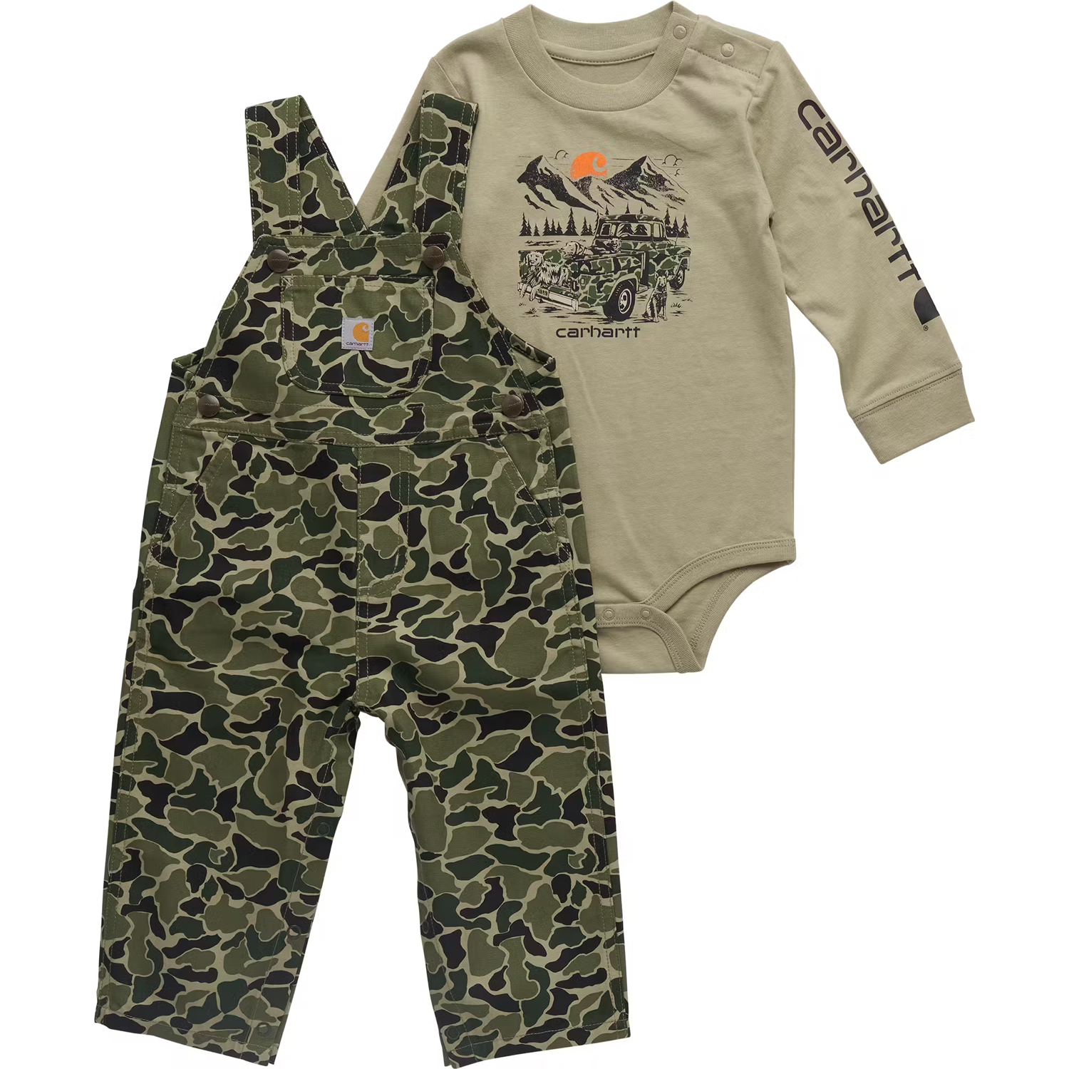 Carhartt Boys' 2-Piece Long Sleeve Bodysuit & Canvas Overall Set Infant
