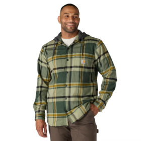 Men's Carhartt Rugged Flex Relaxed Fit Flannel Fleece Lined Hooded Shirt Jac