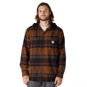 Men's Carhartt Rugged Flex Relaxed Fit Flannel Fleece Lined Hooded Shirt Jac