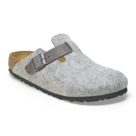 Birkenstock Boston Natural Leather - Felt Clog - Light Gray