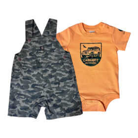 Carhartt Boys' Short-Sleeve Bodysuit and Canvas Camo Print Shortall Set (Infant/Toddler)
