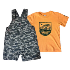 Carhartt Boys' Short-Sleeve T-Shirt and Canvas Camo Print Shortall Set
