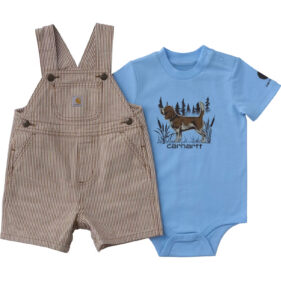 Carhartt Boys' 2-Piece Short Sleeve Bodysuit & Brown Stripe Shortall Set (Baby)