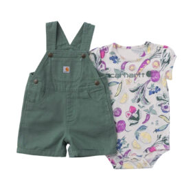 Carhartt Girl's Short-Sleeve Veggie Print Bodysuit and Canvas Shortall Set (Infant/Toddler)