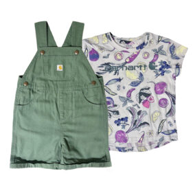 Carhartt Girl's Short-Sleeve Veggie Print T-Shirt & Canvas Shortall Set (Toddler)