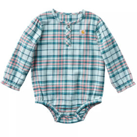 Carhartt Girls' Long Sleeve Plaid Flannel Bodysuit (Baby)