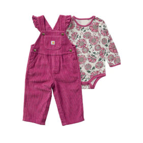 Carhartt Girls' 2-Piece Long Sleeve Bodysuit & Corduroy Overall Set (Baby)